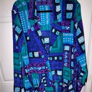 Vintage 90s T. Marie Classics Abstract Geometric Jacket Size 16 Teal Purple USA